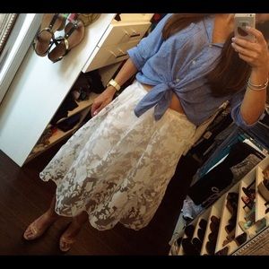 White Sheer Floral Midi Skirt